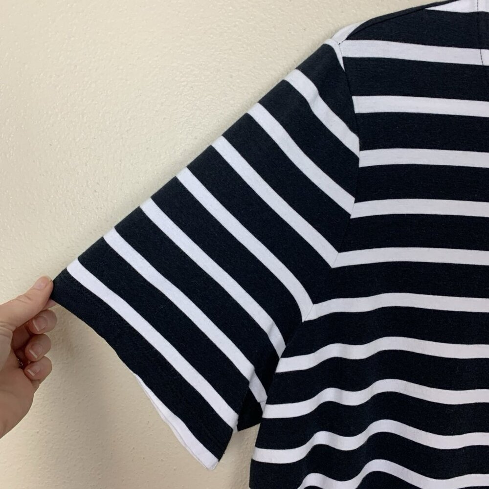 D&Co Denim & Co Womens 2X Dress Black White Stripe Elbow Sleeve Beach Nautical - Picture 6 of 12